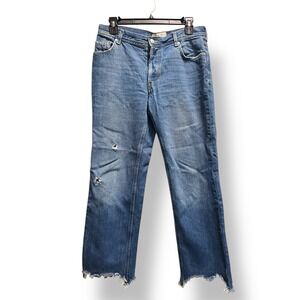 Free People Blue Jeans Straight/Wide Leg Button Fly Raw‎ Hem Distressed 26